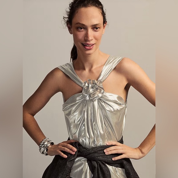 J.Crew Collection rosette halter top in silver lamé - Picture 6 of 11